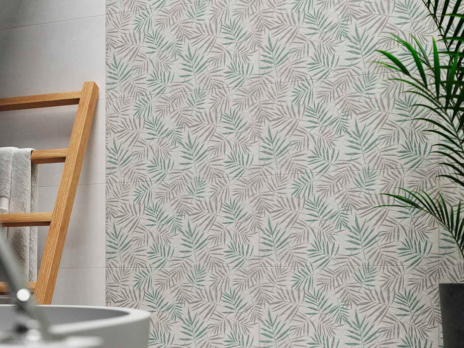 Botanical Tropical Leaf Green Ceramic Tiles cut sample