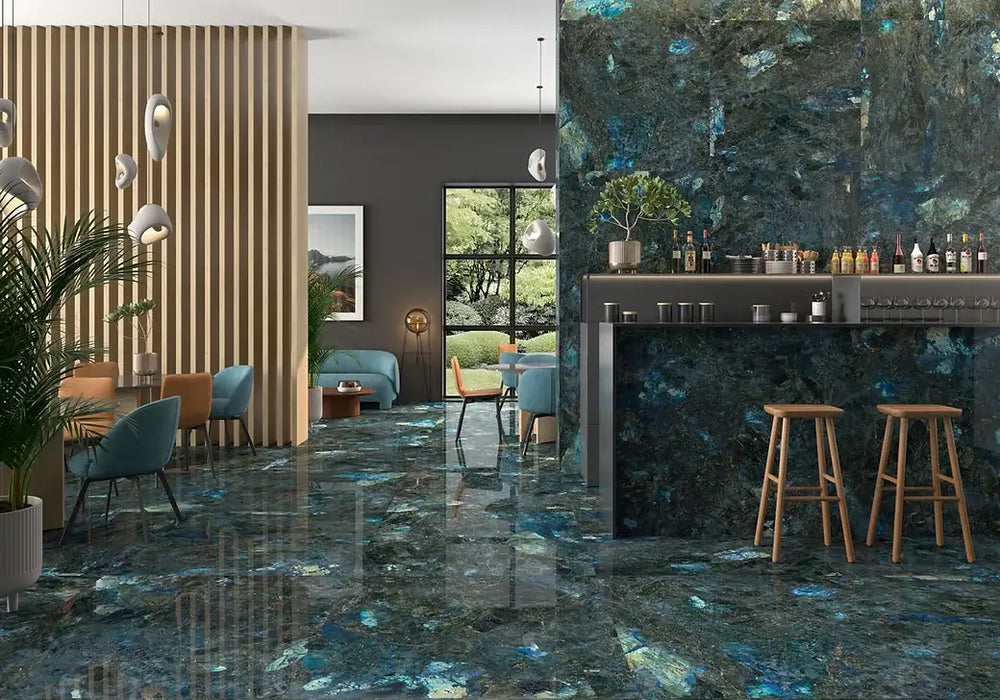 Labradorite Lemurian porcelain tiles cat sample TILEJOB.CO.UK