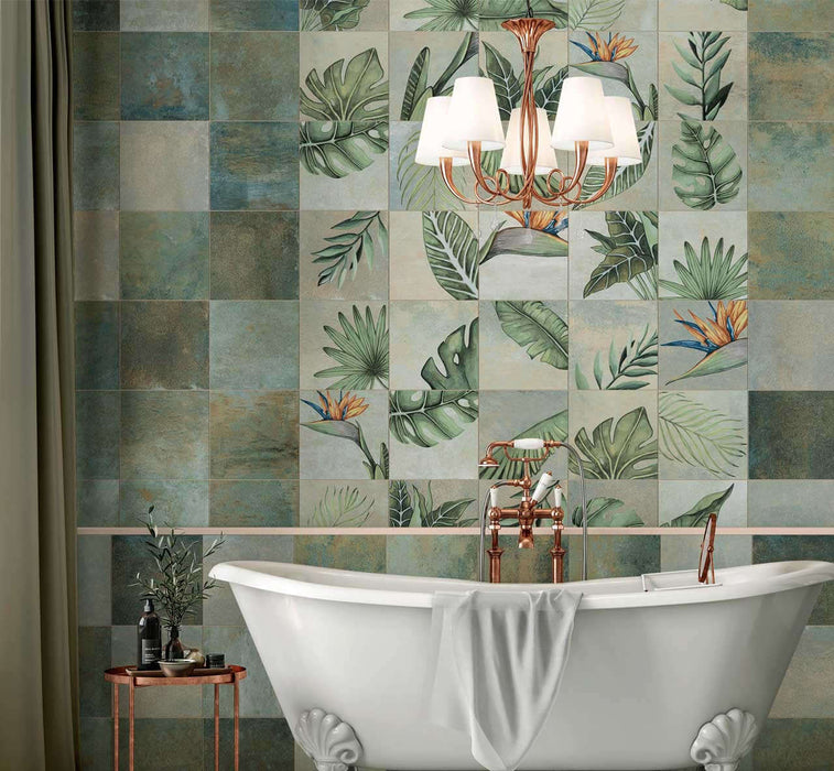 Leaves fantasy green plain 250x250x10mm matt porcelain TILEJOB
