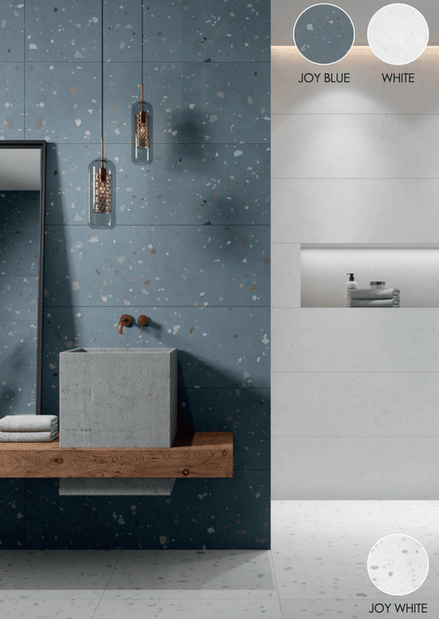 Happy Joy Blue wall mat terrazzo tile cut sample TILEJOB.CO.UK