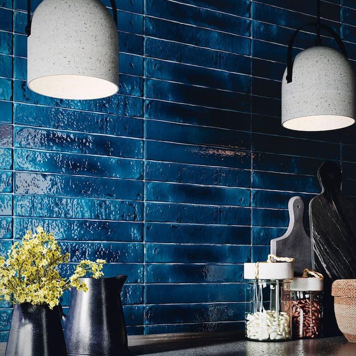 Perugia Vecchia blue crackle glazed ceramic tiles cut sample TILEJOB.CO.UK
