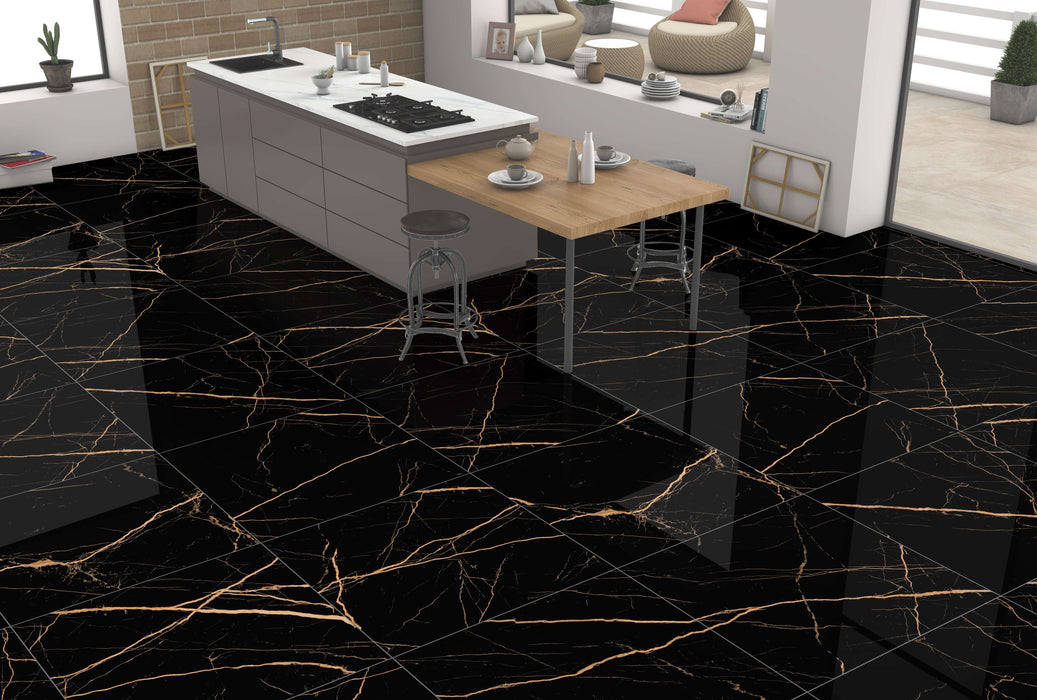 Golden Black Polished Porcelain Gloss tiles 60x60cm All tiles TILEJOB