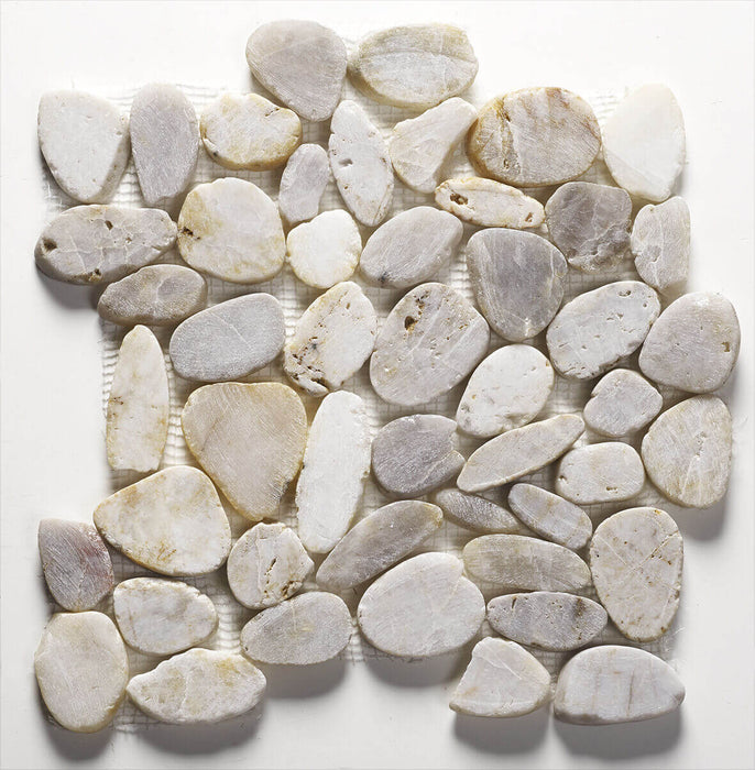 Riverstone White Flat Cut Pebble Mosaic 305x305mm All tiles TILEJOB