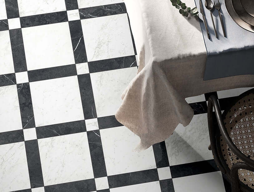 Marquina Classic Marble White cut sample TILEJOB.CO.UK