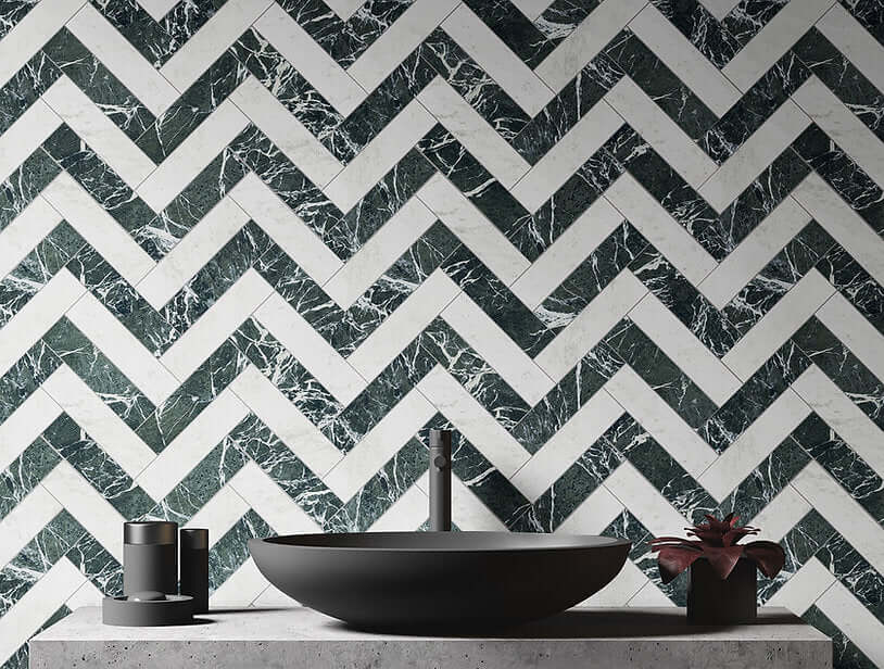Marquina Classic Marble green cut sample TILEJOB.CO.UK