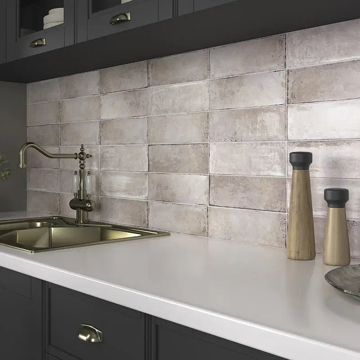Oxford rustic white gloss wall tiles cut sample TILEJOB.CO.UK