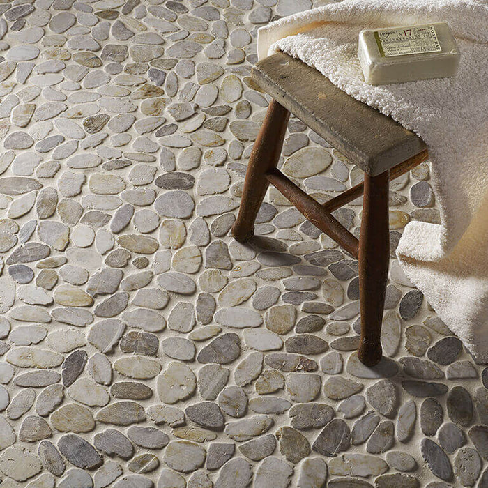 Riverstone White Flat Cut Pebble Mosaic 305x305mm All tiles TILEJOB