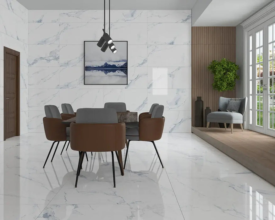 Light Carrara Blue Marble gloss and matt porcelain tiles 60x60cm, 60x120cm All tiles TILEJOB