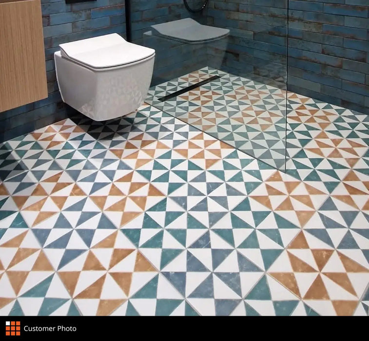 Craft green pattern tiles cut sample TILEJOB.CO.UK
