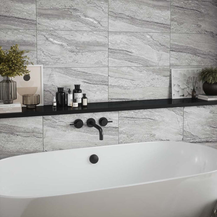 Travertine Grey Gloss Ceramic Wall cut sample TILEJOB