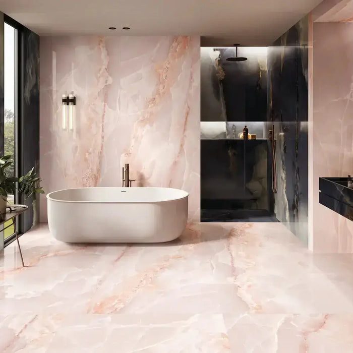 Pink floor tiles for bathroom
