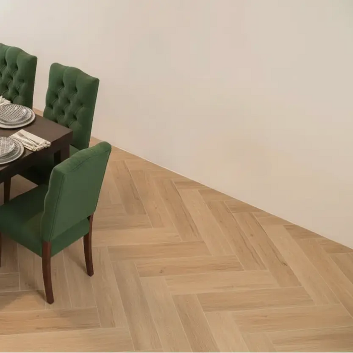 Herringbone wood effect tiles