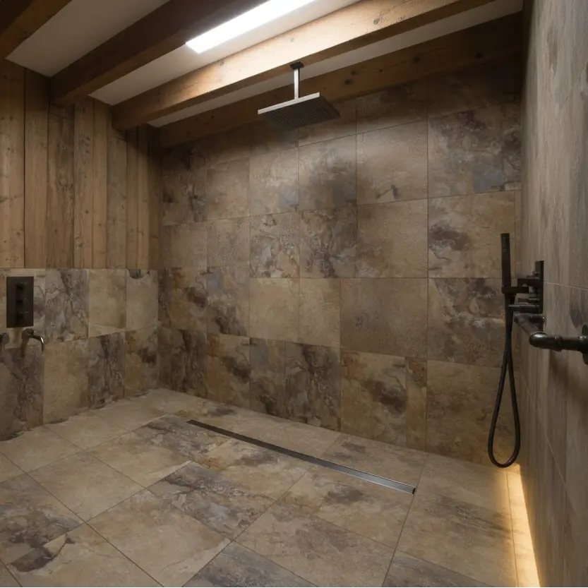 Stone effect porcelain tiles