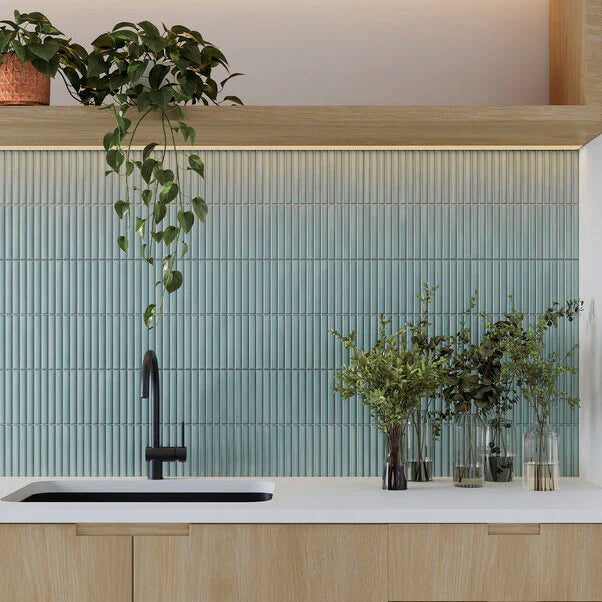 fluted wall tiles in a kitchen