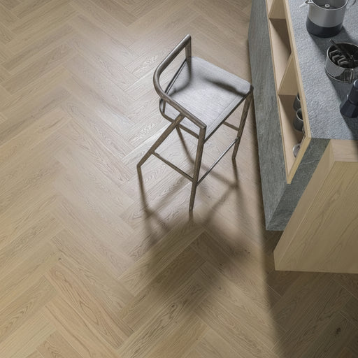 Wooden floor with a herringbone pattern 