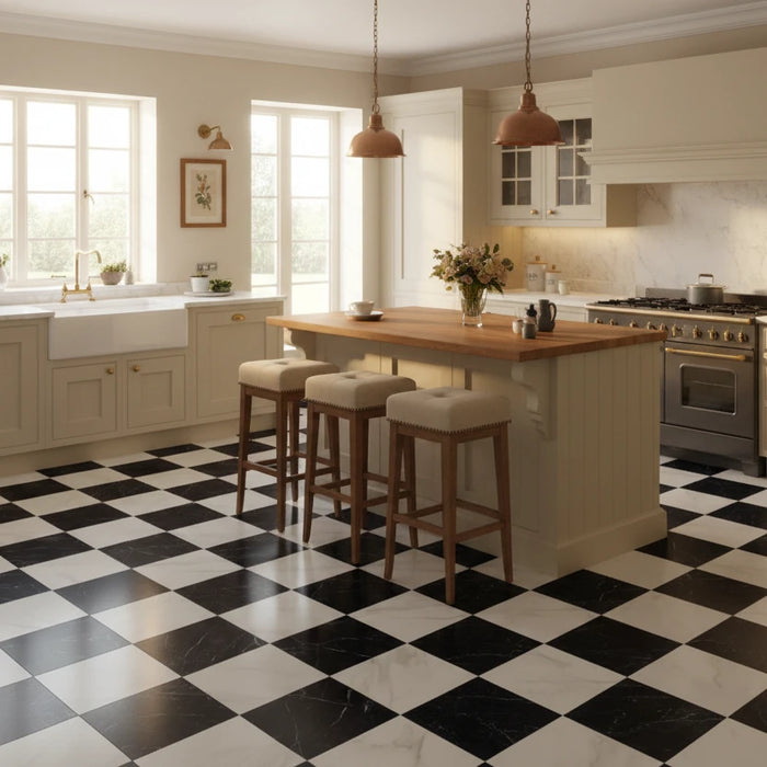 Charming Black Classic Marble effect tiles 30x30cm
