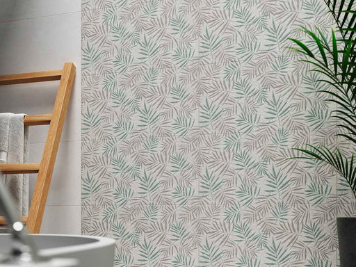 Botanical Tropical Leaf Green Ceramic Tiles cut sample
