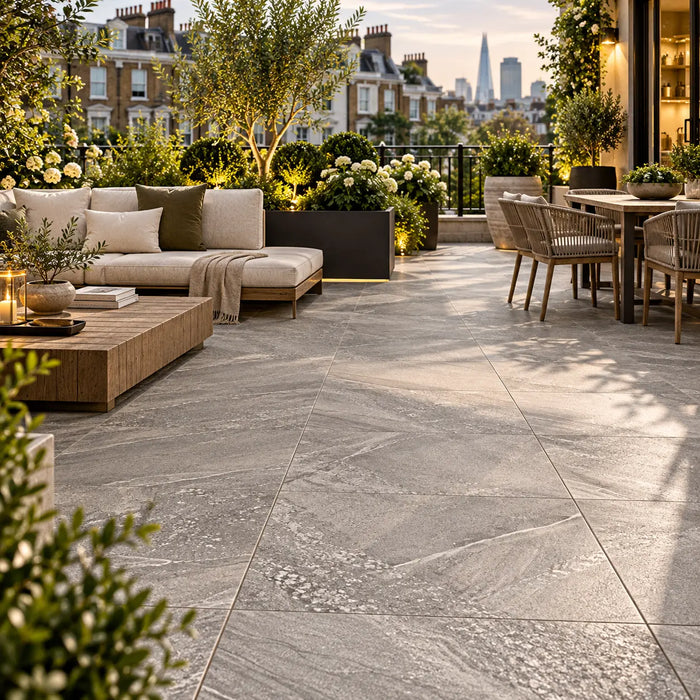 Arian Outdoor Grey Stone Effect Floor Tiles 60x60cm