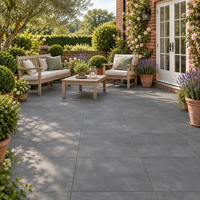 Makira Outdoor Dark Grey Concrete Effect Floor Tiles 60x60cm