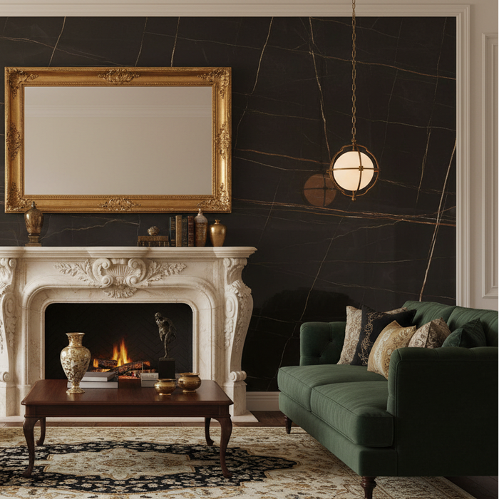 Gold Black Marble Effect Polished Porcelain Gloss tiles 60x120cm