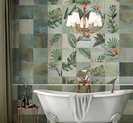 Leaves fantasy green plain 250x250x10mm matt porcelain TILEJOB