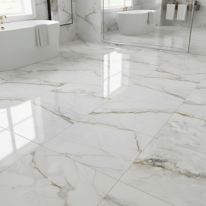 Pisa Gold Gloss Gloss Large Format Marble Effect Porcelain Tiles 90x90cm