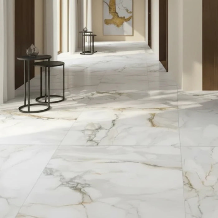 Pisa Gold Gloss Gloss Large Format Marble Effect Porcelain Tiles 90x90cm
