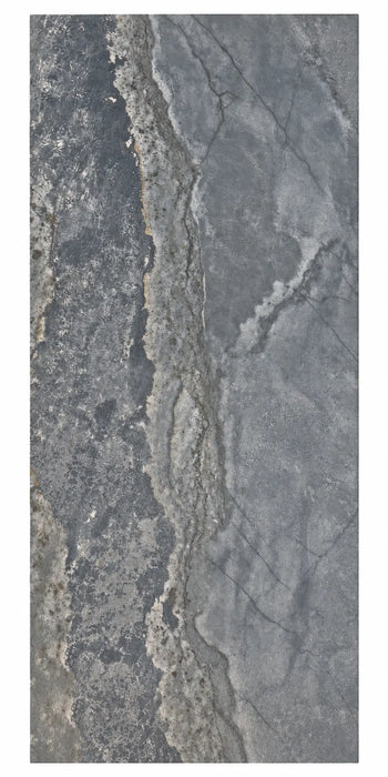 A rectangular gray stone-look tile or slab with a mottled surface and a prominent vertical band of lighter beige and charcoal veining.