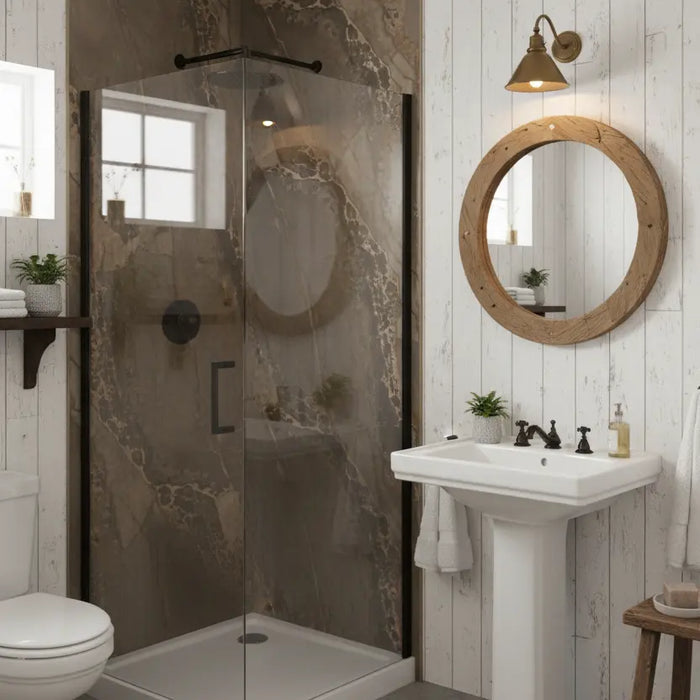 Planet Copper Oxide Metal Effect Wall & Floor Tiles shower feature wall
