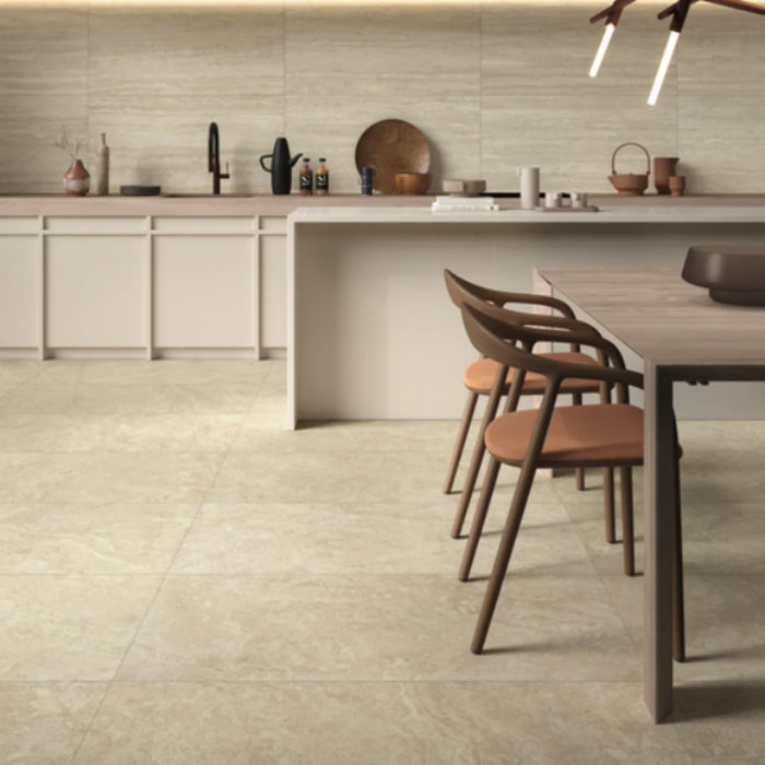 Lombardy Travertine Beige matt porcelain tiles 100x100cm