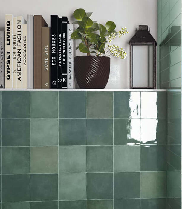 Zellige Green Wall tiles cut sample TILEJOB.CO.UK