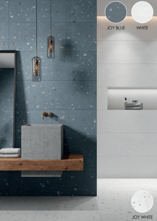 Happy Joy Blue wall mat terrazzo tile cut sample TILEJOB.CO.UK