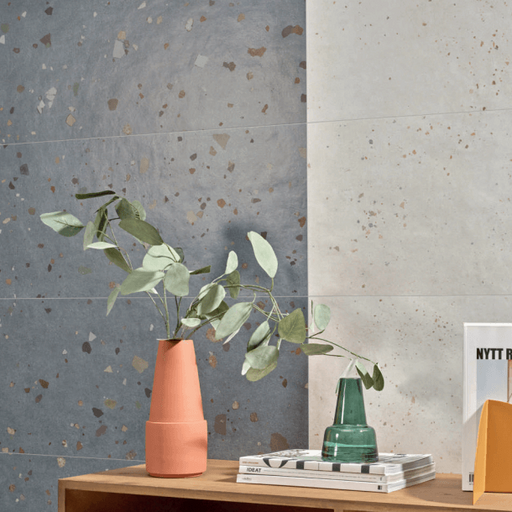 Joy Blue wall mat terrazzo tile cut sample TILEJOB.CO.UK