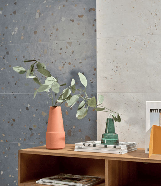 Happy Joy Blue wall mat terrazzo tile cut sample TILEJOB.CO.UK