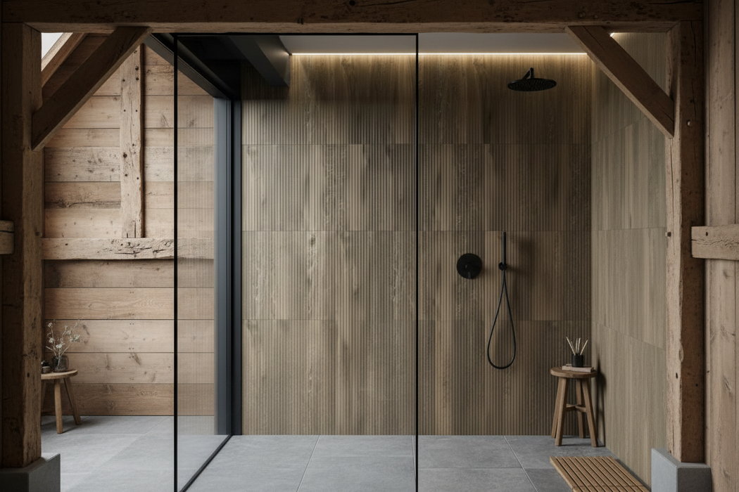 Drewno Brown Ceramic Tiles Lines and Chevron 59x8x29.8cm