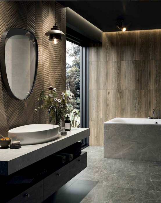 Drewno Brown Ceramic Tiles Lines and Chevron 59x8x29.8cm