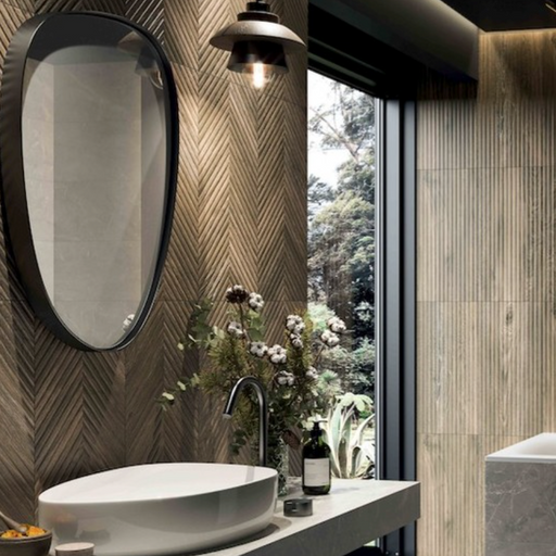 Drewno Brown Ceramic Tiles Lines and Chevron 59x8x29.8cm