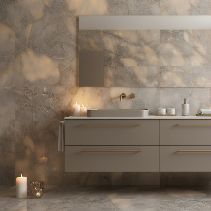 Luminous Topaz Polished Onyx Gold Effect Porcelain Matt and Polished Tiles 