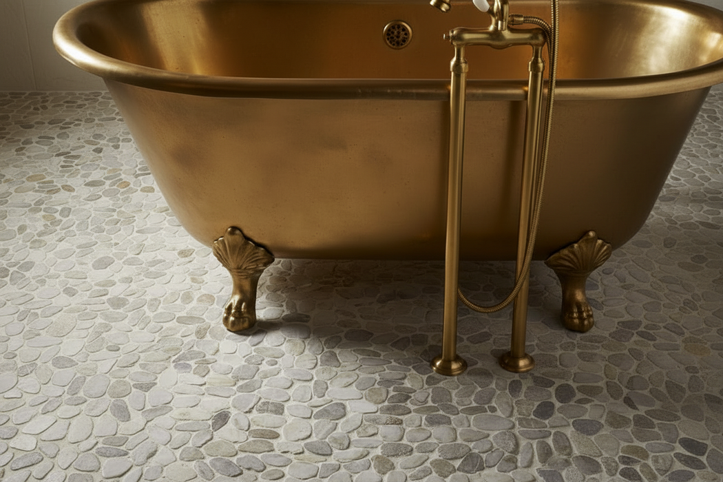 Riverstone White Flat Cut Pebble Mosaic 305x305mm