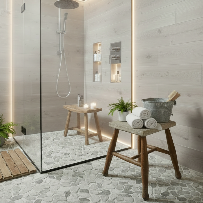 Riverstone White Flat Cut Pebble Mosaic 305x305mm