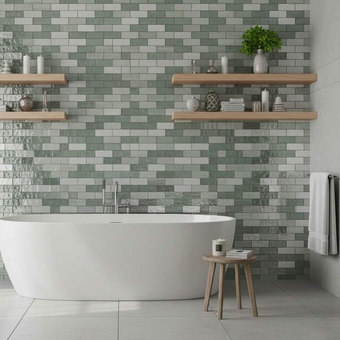 Portland Green Brick Mosaic Wall 350x300x8mm