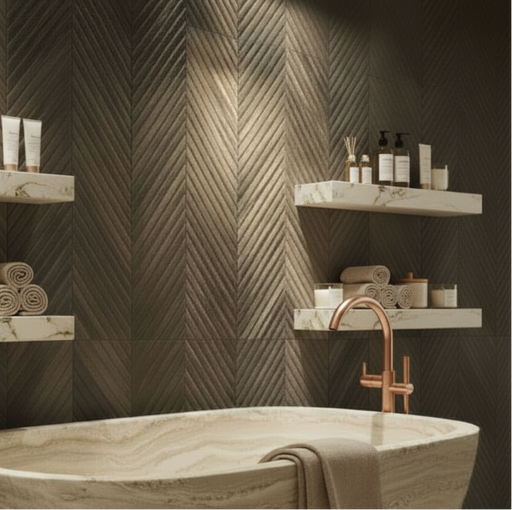 Drewno Brown Ceramic Tiles Lines and Chevron 59.8x29.8cm