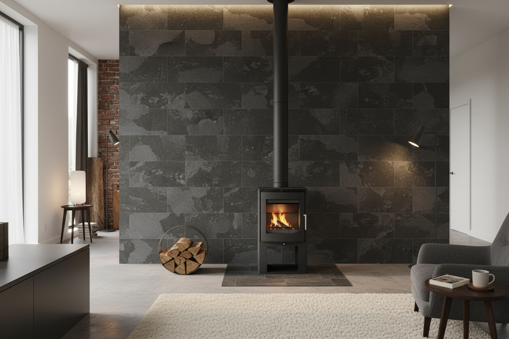 Burbank Black Slate Stone Effect Porcelain Wall and Floor Tiles 600x400mm