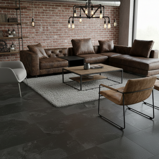 Burbank Black Slate Stone Effect Porcelain Wall and Floor Tiles 600x400mm