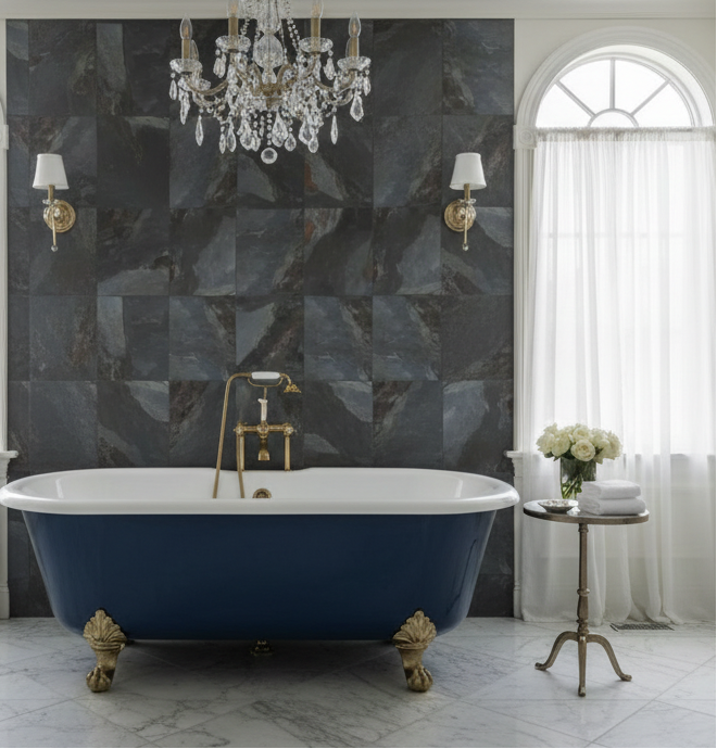Burbank Storm Blue Grey Stone Effect Porcelain Wall and Floor Tiles 600x400mm