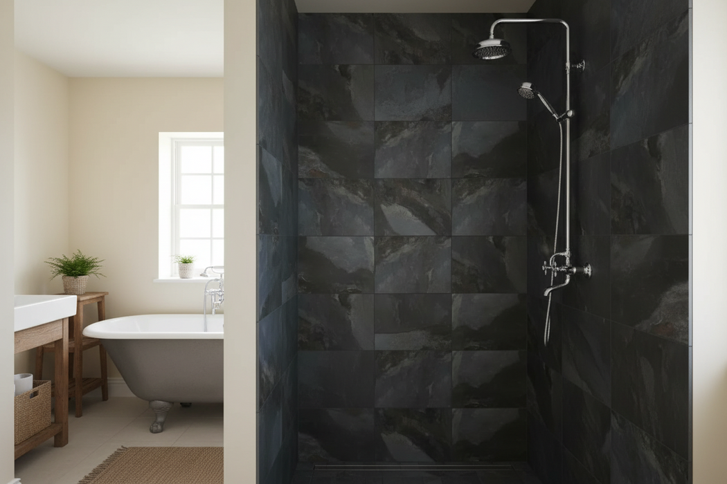 Burbank Storm Blue Grey Stone Effect Porcelain Wall and Floor Tiles 600x400mm
