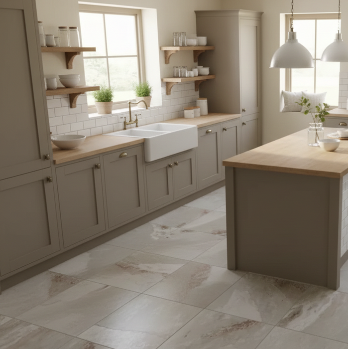 Burbank Storm Light Grey Stone Effect Porcelain Wall and Floor Tiles 600x400mm