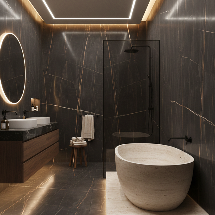 Gold Black Marble Effect Polished Porcelain Gloss tiles 60x120cm