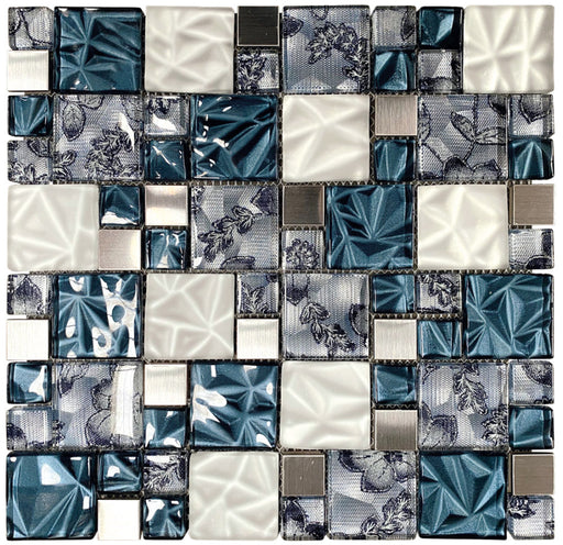 Textile Blue Silk Square mosaic tiles 300mm x 300mm All tiles TILEJOB