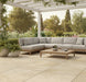 Travertino outdoor porcelain tile cut sample TILEJOB.CO.UK